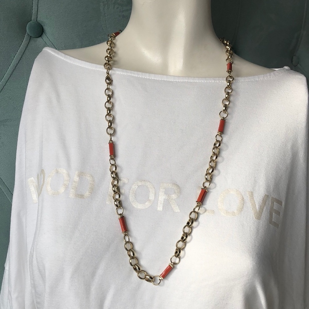 4/$25🛍 Goldtone Orange Long Statement Necklace